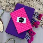 Purple Dual Tone Handloom Khadi Cotton Saree With Pink Designer Print Blouse